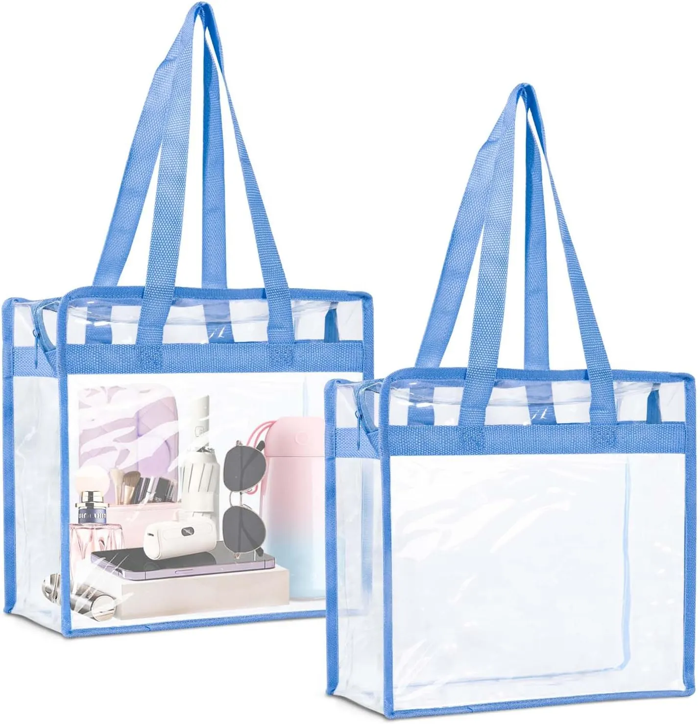 2 Pack Large Clear Stadium Approved Bags Plastic Tote Bags with Zippers and Handles for Concerts, Sporting Events, Gym