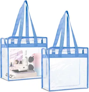 2 Pack Large Clear Stadium Approved Bags Plastic Tote Bags with Zippers and Handles for Concerts, Sporting Events, Gym