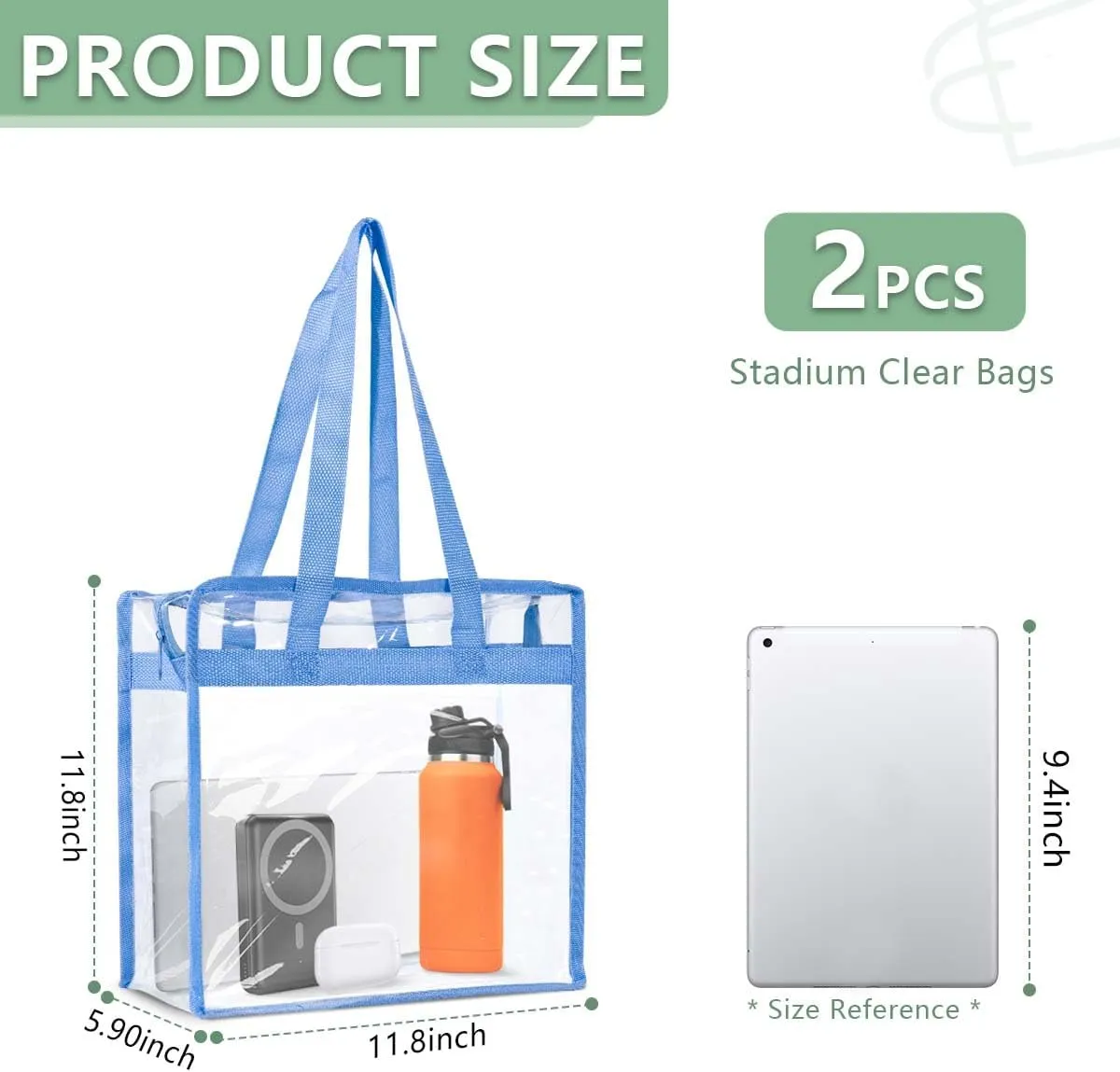 2 Pack Large Clear Stadium Approved Bags Plastic Tote Bags with Zippers and Handles for Concerts, Sporting Events, Gym