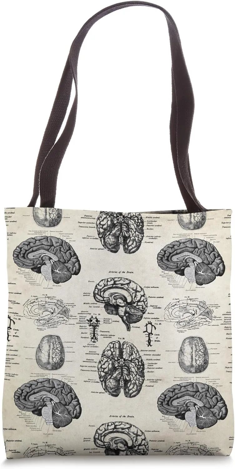 Anatomy Brain Vintage Textbook Diagrams Neuroscience Graphic Tote Bag