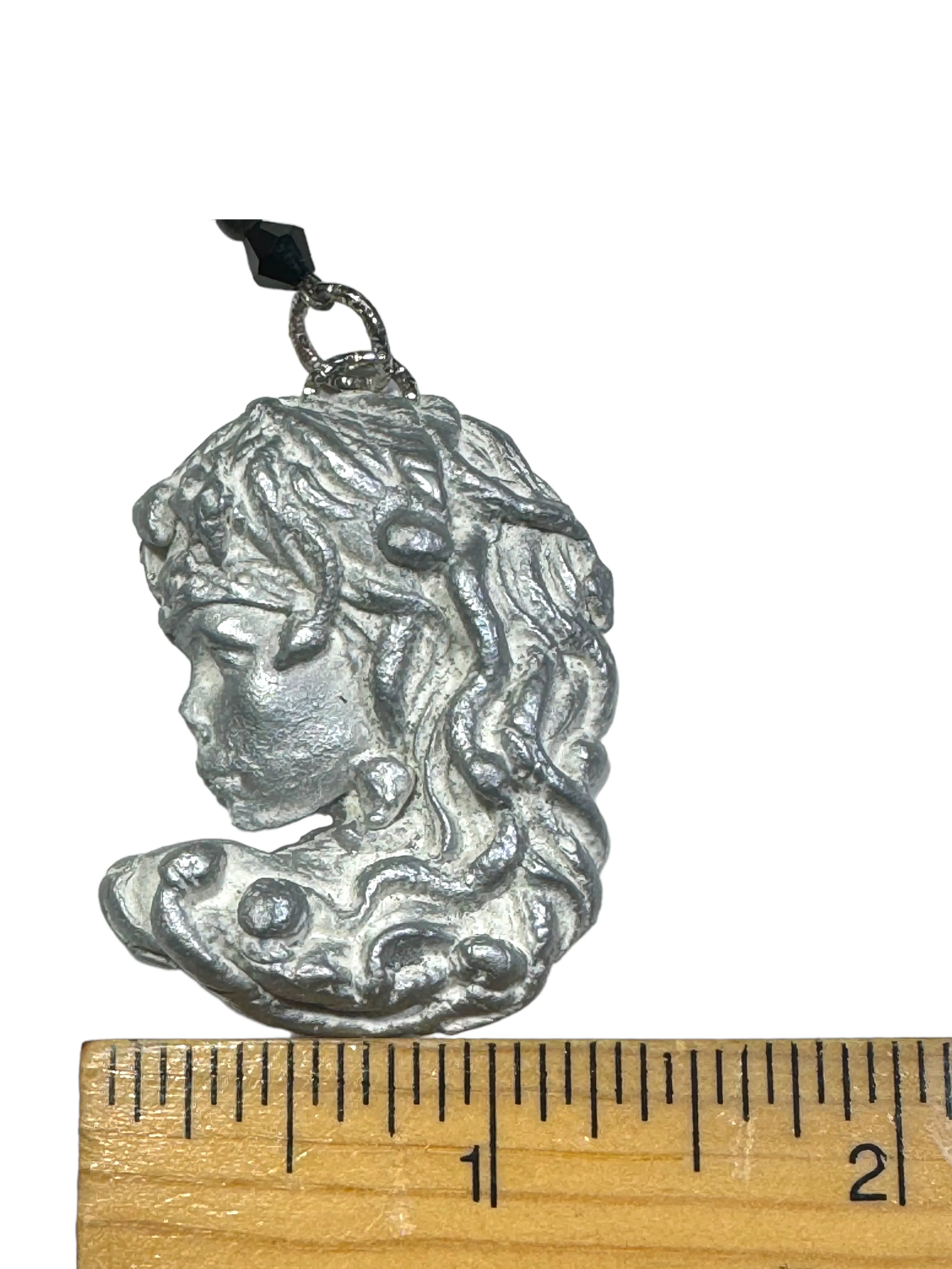 Art Nuveau Clay Lady Pendant with Artisan Crystal Bead Necklace
