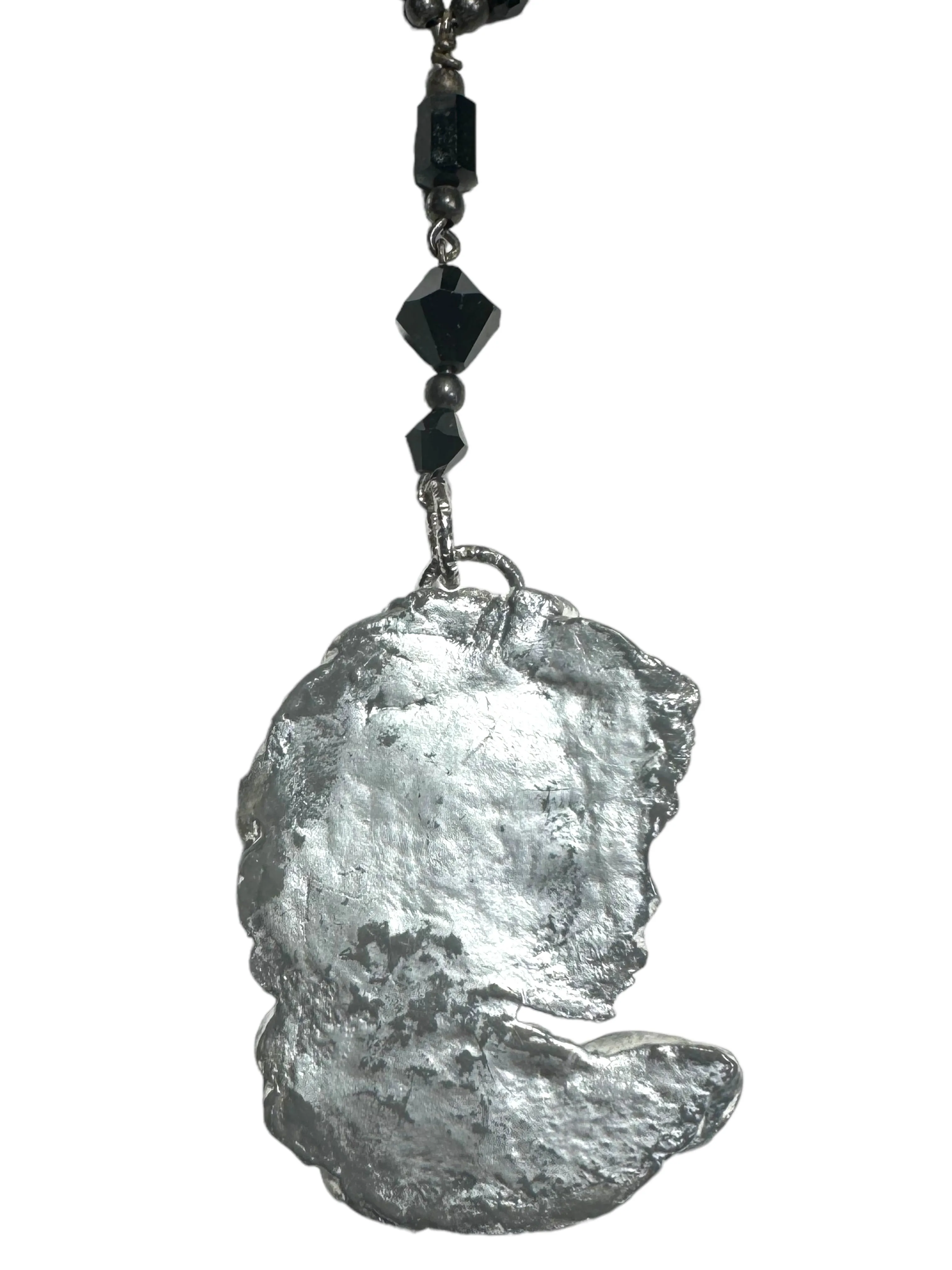 Art Nuveau Clay Lady Pendant with Artisan Crystal Bead Necklace