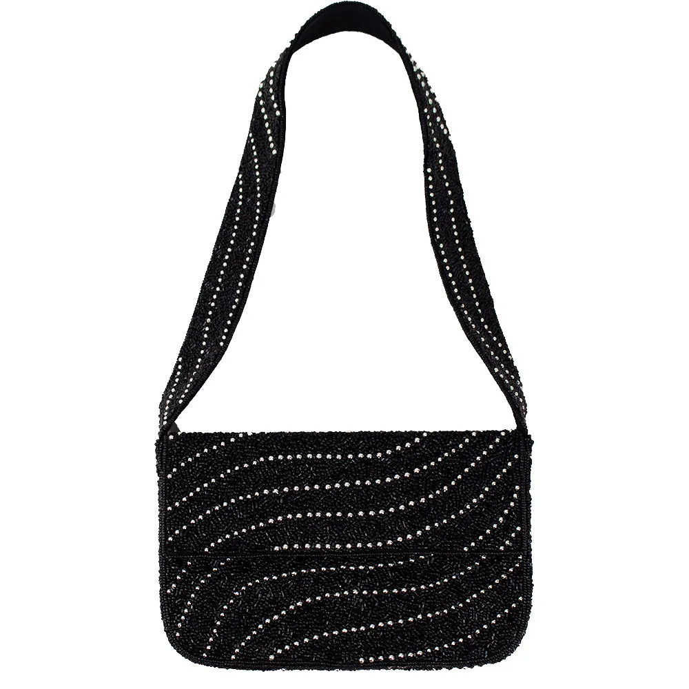 BEADED BLACK SHOULDER BAG