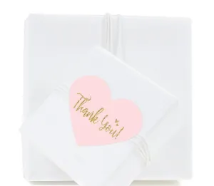 Blush Pink Gold Glitter Print Wedding Heart Label Thank You Stickers