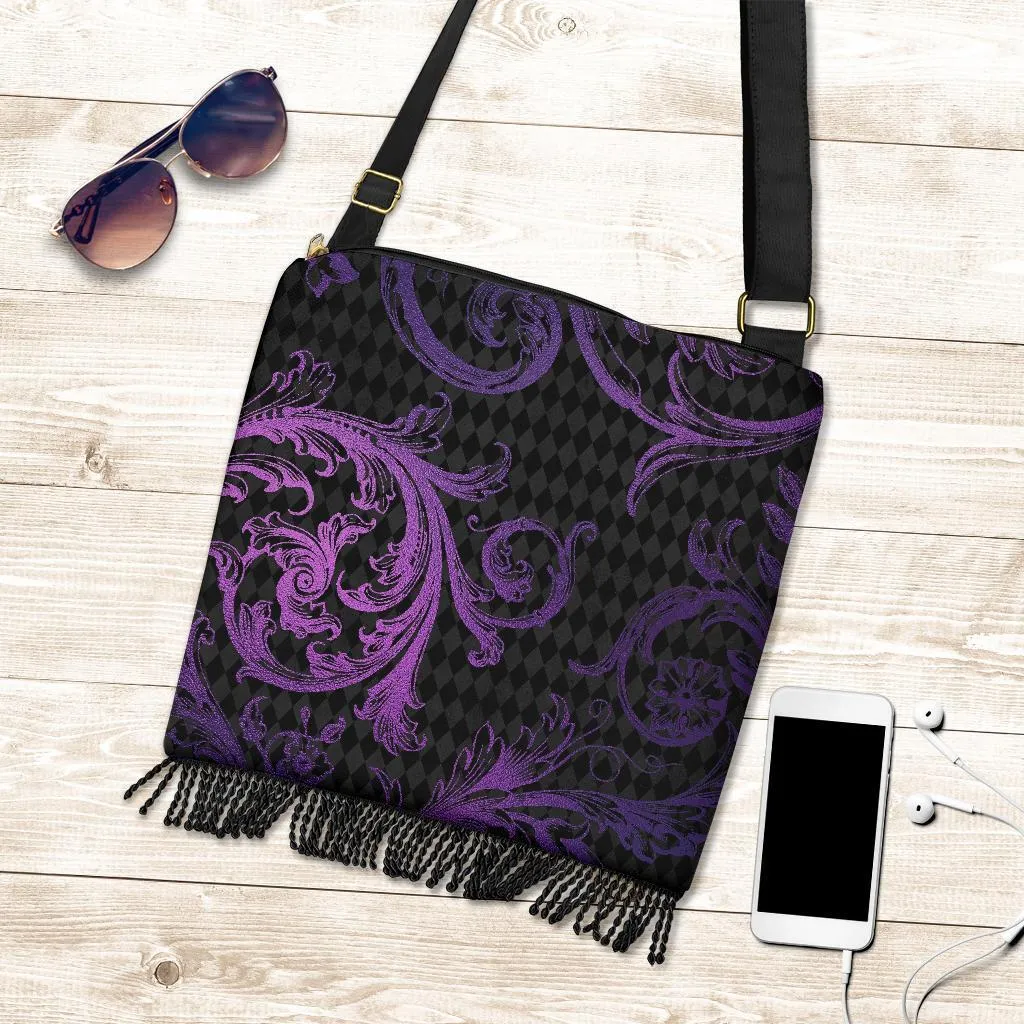 Boho Bag (Canvas) - Purple Pattern #101 | Hobo Slouchy Bag Crossbody, Shoulder Bags for Women Hobo, Pattern Hobo Bag, Boho Hobo Bag