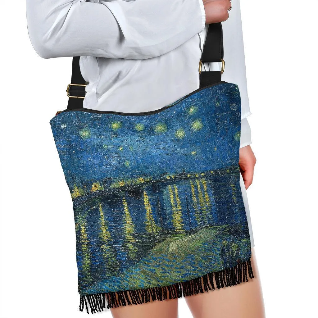 Boho Bag (Canvas) - Vintage Art | Vincent van Gogh: Starry Night Over the Rhone | Hobo Slouchy Bag Crossbody, Shoulder Bags for Women
