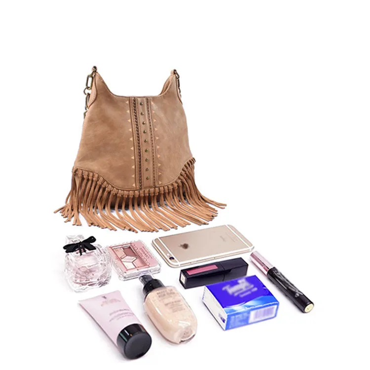 Boho Ladies Western Vegan Leather Purses With Suede Leather Fringe Shoulder Handbags for Women