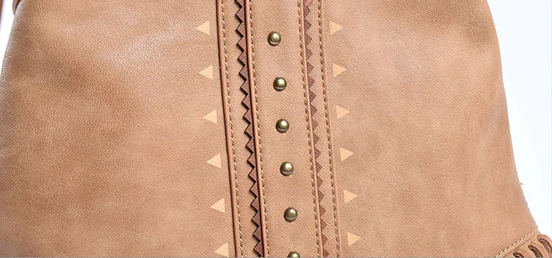 Boho Ladies Western Vegan Leather Purses With Suede Leather Fringe Shoulder Handbags for Women