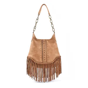 Boho Ladies Western Vegan Leather Purses With Suede Leather Fringe Shoulder Handbags for Women