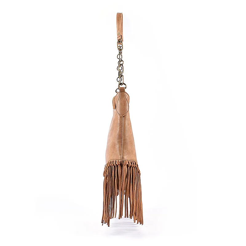 Boho Ladies Western Vegan Leather Purses With Suede Leather Fringe Shoulder Handbags for Women