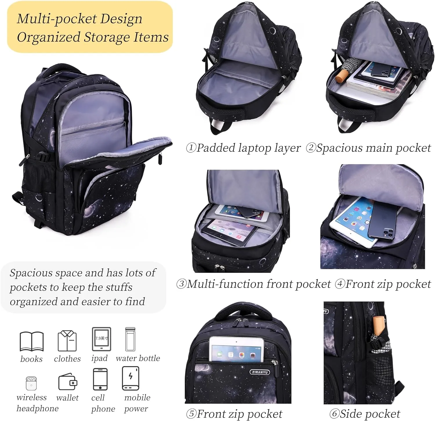 Boys Rolling Backpacks Kids' Luggage Wheeled Bags Kids Trolley School Bags Fashion Space Starry Sky Printed Durable Bookbag