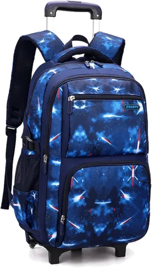 Boys Rolling Backpacks Kids' Luggage Wheeled Bags Kids Trolley School Bags Fashion Space Starry Sky Printed Durable Bookbag