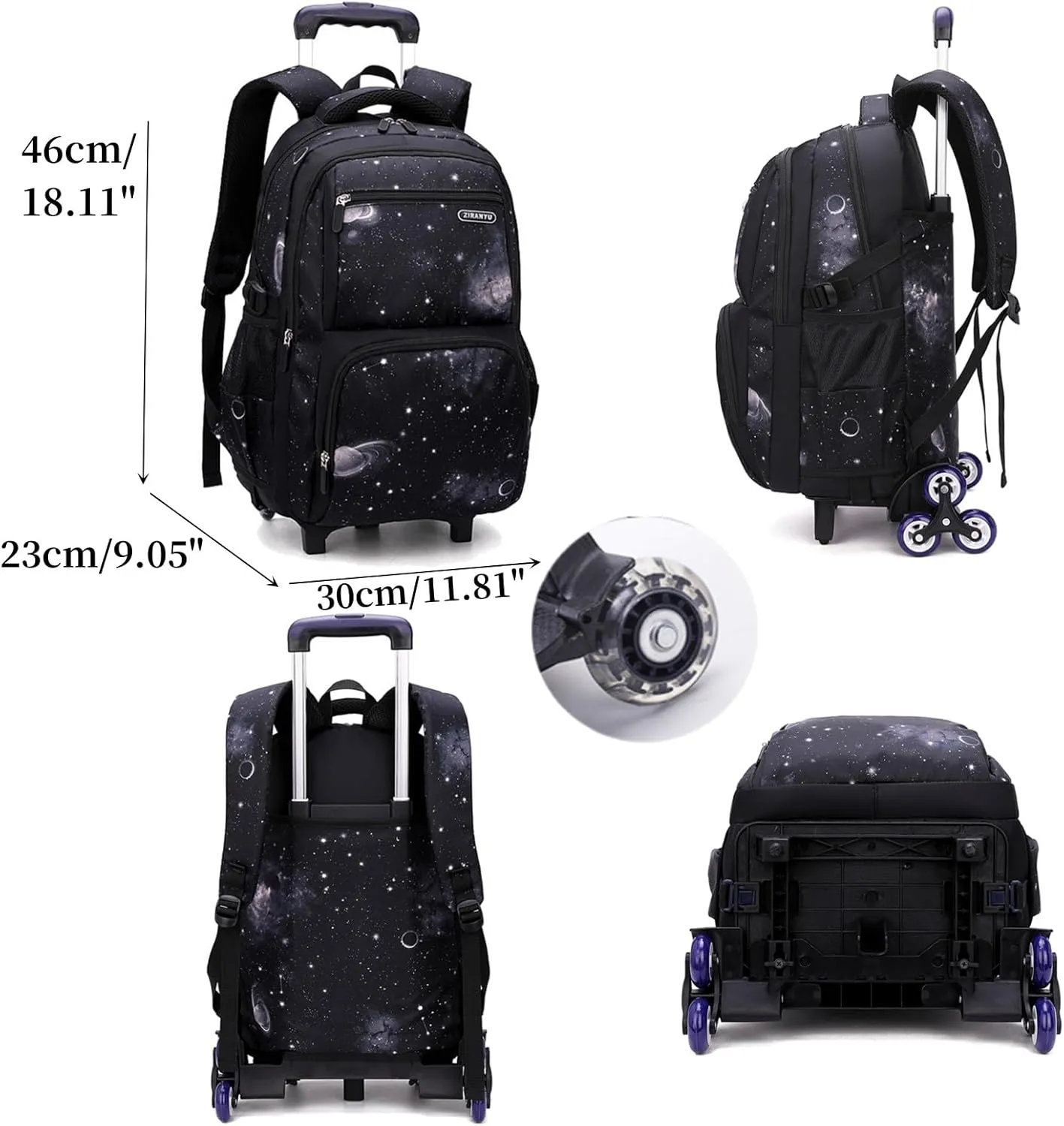 Boys Rolling Backpacks Kids' Luggage Wheeled Bags Kids Trolley School Bags Fashion Space Starry Sky Printed Durable Bookbag