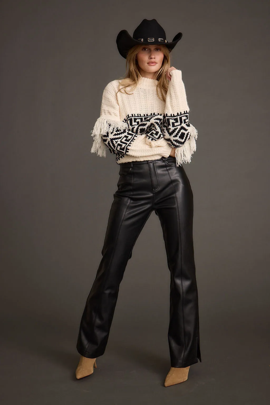 Bozeman Cream Printed Fringe Sweater