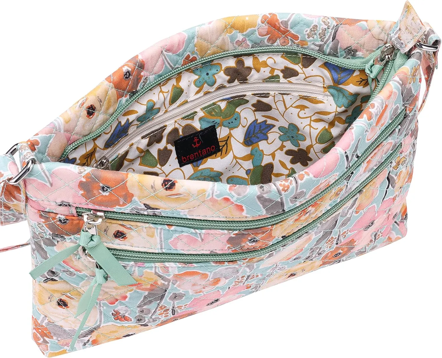 Brentano Cotton quilted Multi-zipper crossbody purse