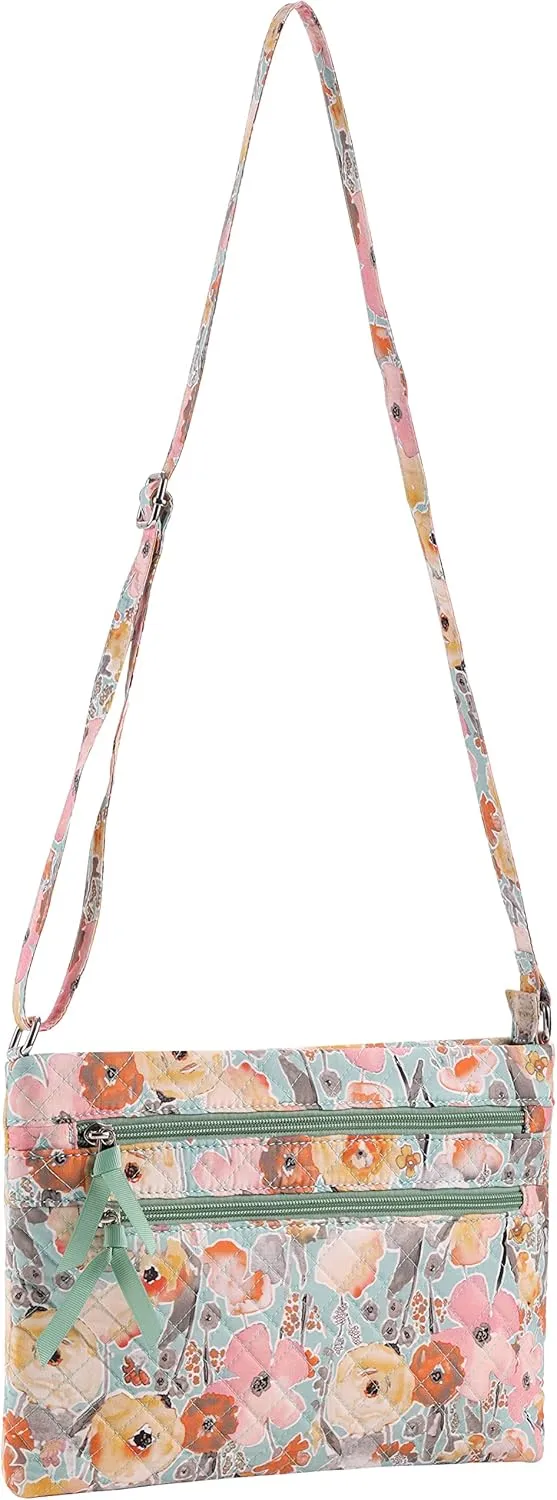 Brentano Cotton quilted Multi-zipper crossbody purse