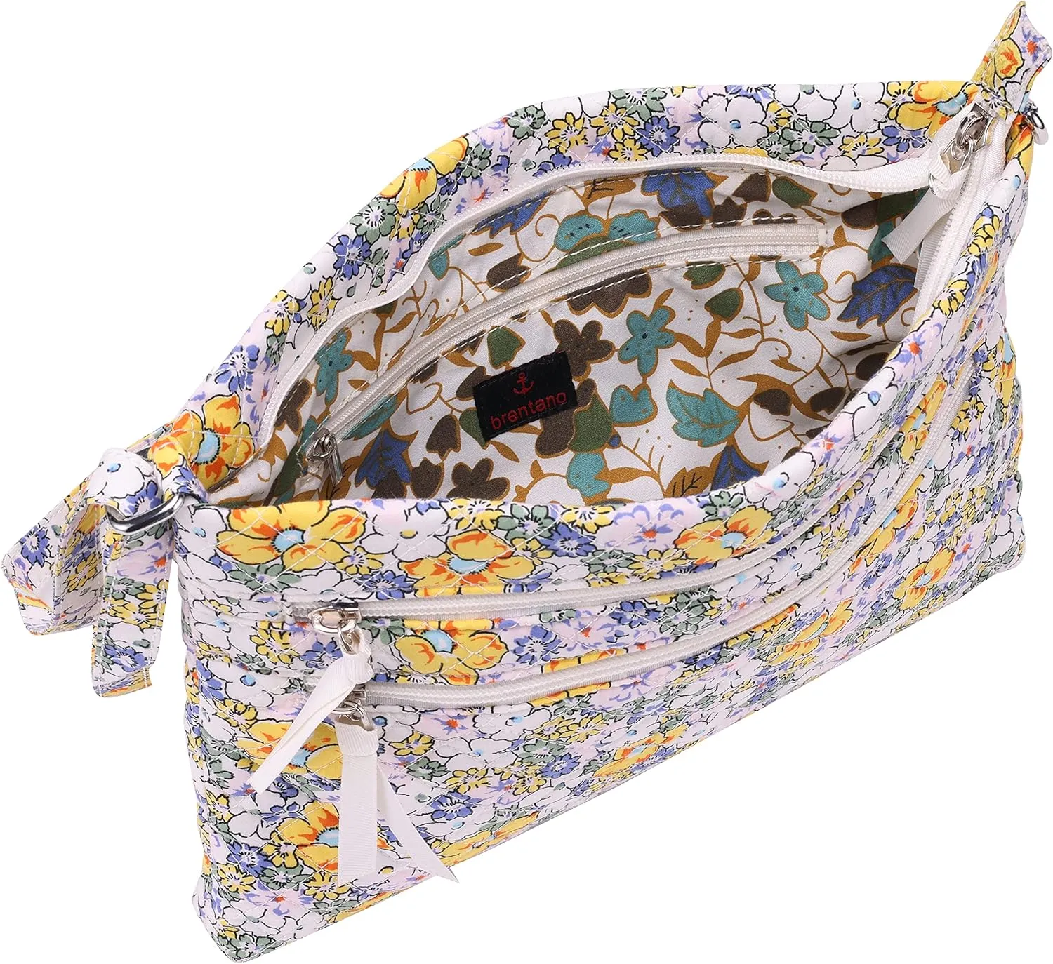 Brentano Cotton quilted Multi-zipper crossbody purse
