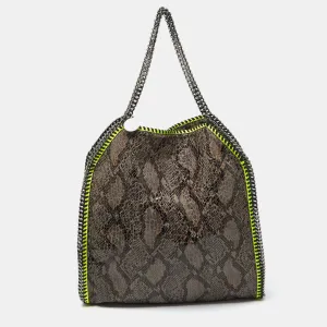 Brown/Neon Green Faux Python Embossed Leather Falabella Tote