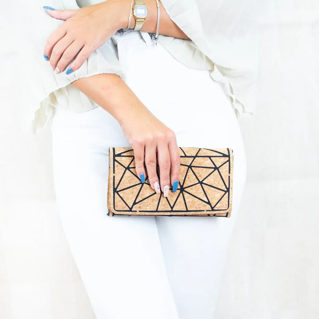 BUY 1 GET 1 FREE: Geometric Pattern Natural Cork with Chain Ladies phone Wallet and Crossbody Bag BAG-2217