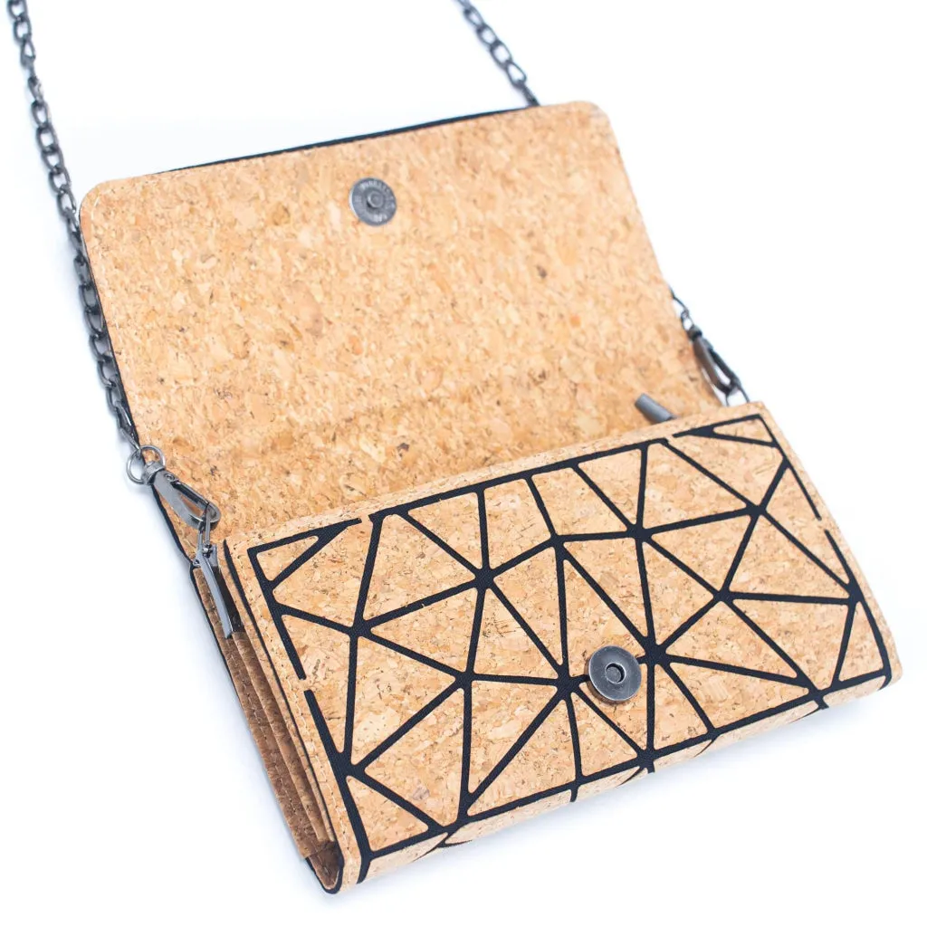 BUY 1 GET 1 FREE: Geometric Pattern Natural Cork with Chain Ladies phone Wallet and Crossbody Bag BAG-2217