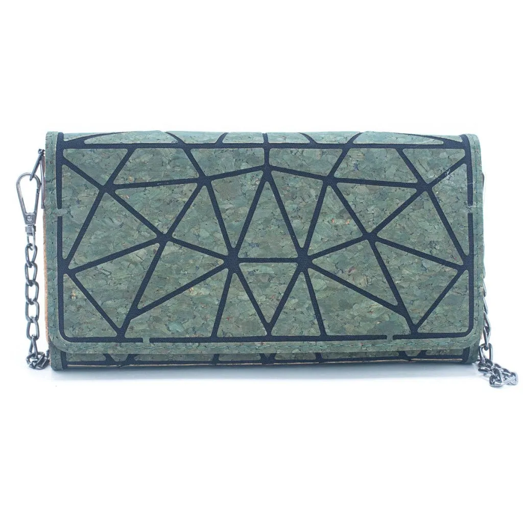 BUY 1 GET 1 FREE: Geometric Pattern Natural Cork with Chain Ladies phone Wallet and Crossbody Bag BAG-2217