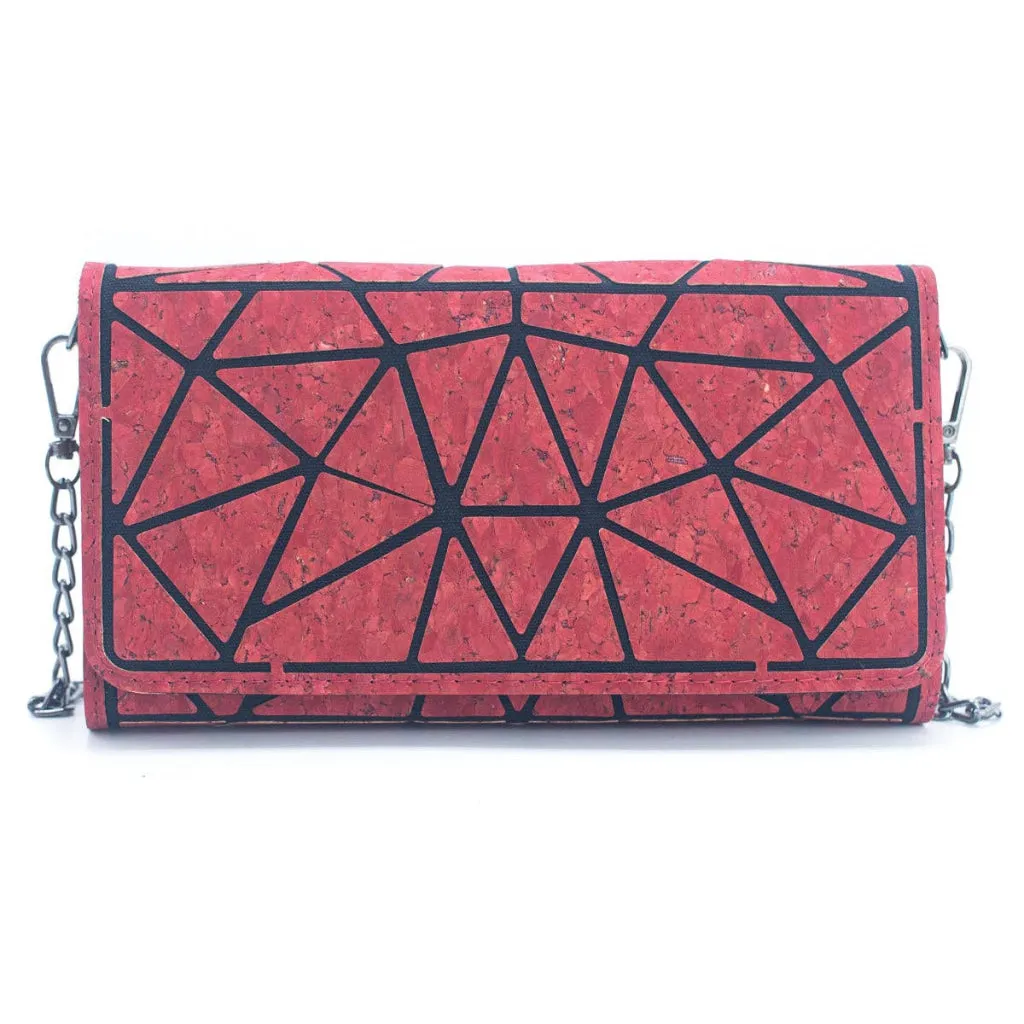 BUY 1 GET 1 FREE: Geometric Pattern Natural Cork with Chain Ladies phone Wallet and Crossbody Bag BAG-2217