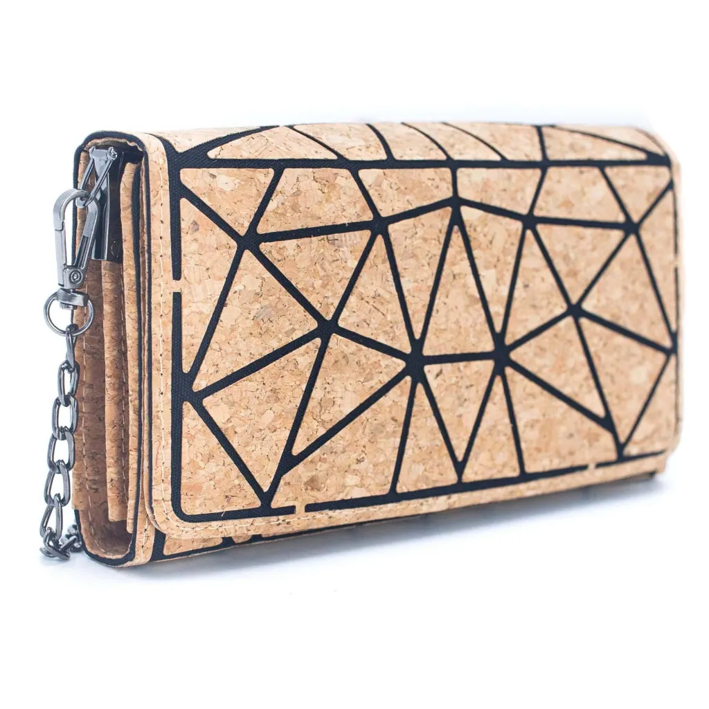 BUY 1 GET 1 FREE: Geometric Pattern Natural Cork with Chain Ladies phone Wallet and Crossbody Bag BAG-2217