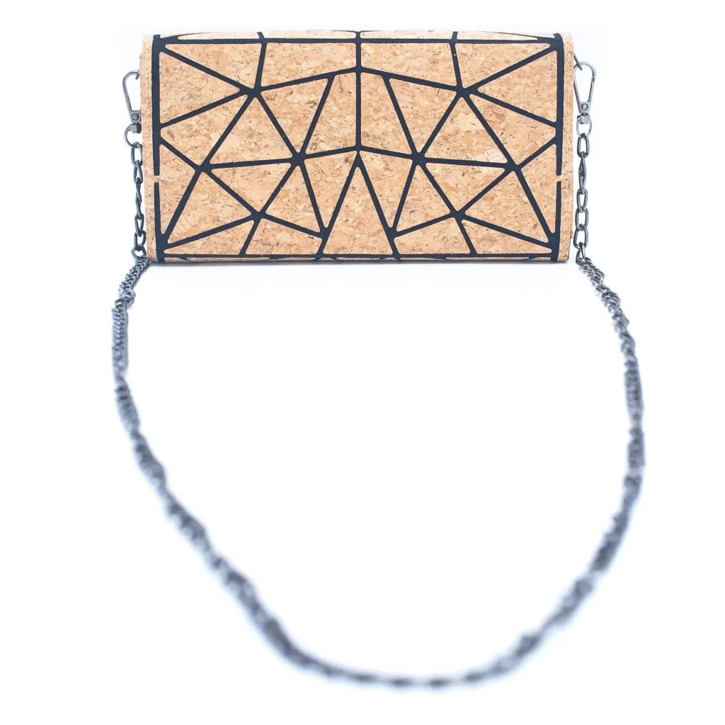 BUY 1 GET 1 FREE: Geometric Pattern Natural Cork with Chain Ladies phone Wallet and Crossbody Bag BAG-2217