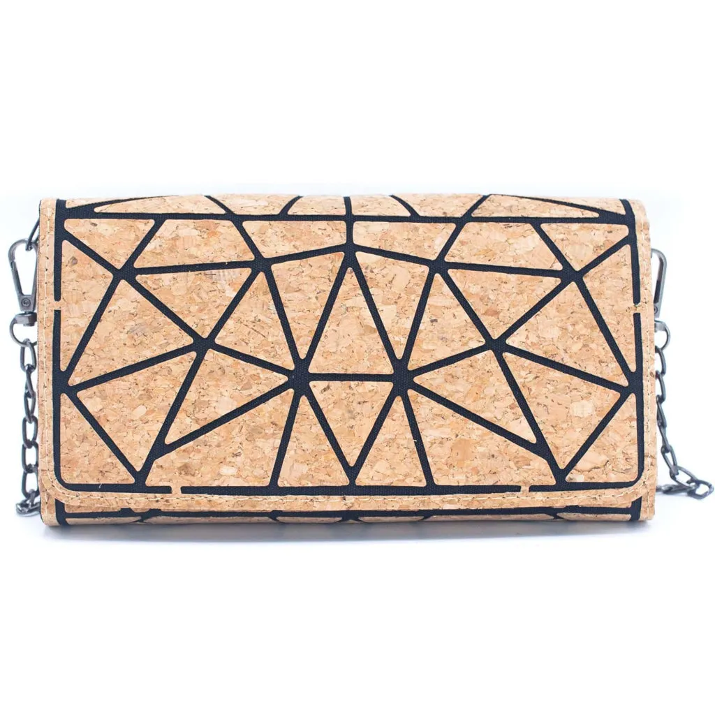 BUY 1 GET 1 FREE: Geometric Pattern Natural Cork with Chain Ladies phone Wallet and Crossbody Bag BAG-2217