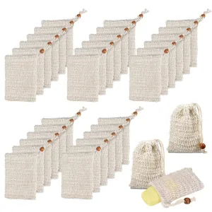 BUYGOO 40 Pack Soap Exfoliating Bag Pouch Soap Saver Natural Ramie Soap Bag Hand Made Soap Bag Mesh Soap with Drawstring for Bath & Shower Use