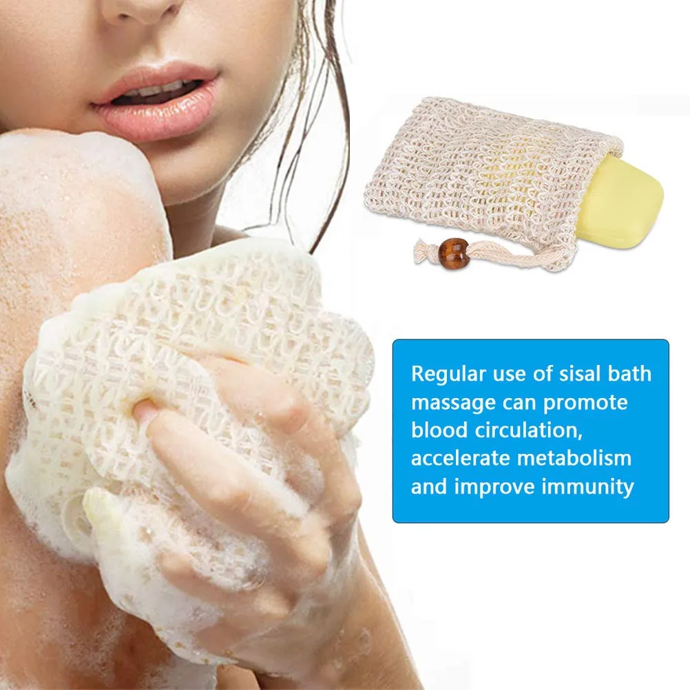 BUYGOO 40 Pack Soap Exfoliating Bag Pouch Soap Saver Natural Ramie Soap Bag Hand Made Soap Bag Mesh Soap with Drawstring for Bath & Shower Use