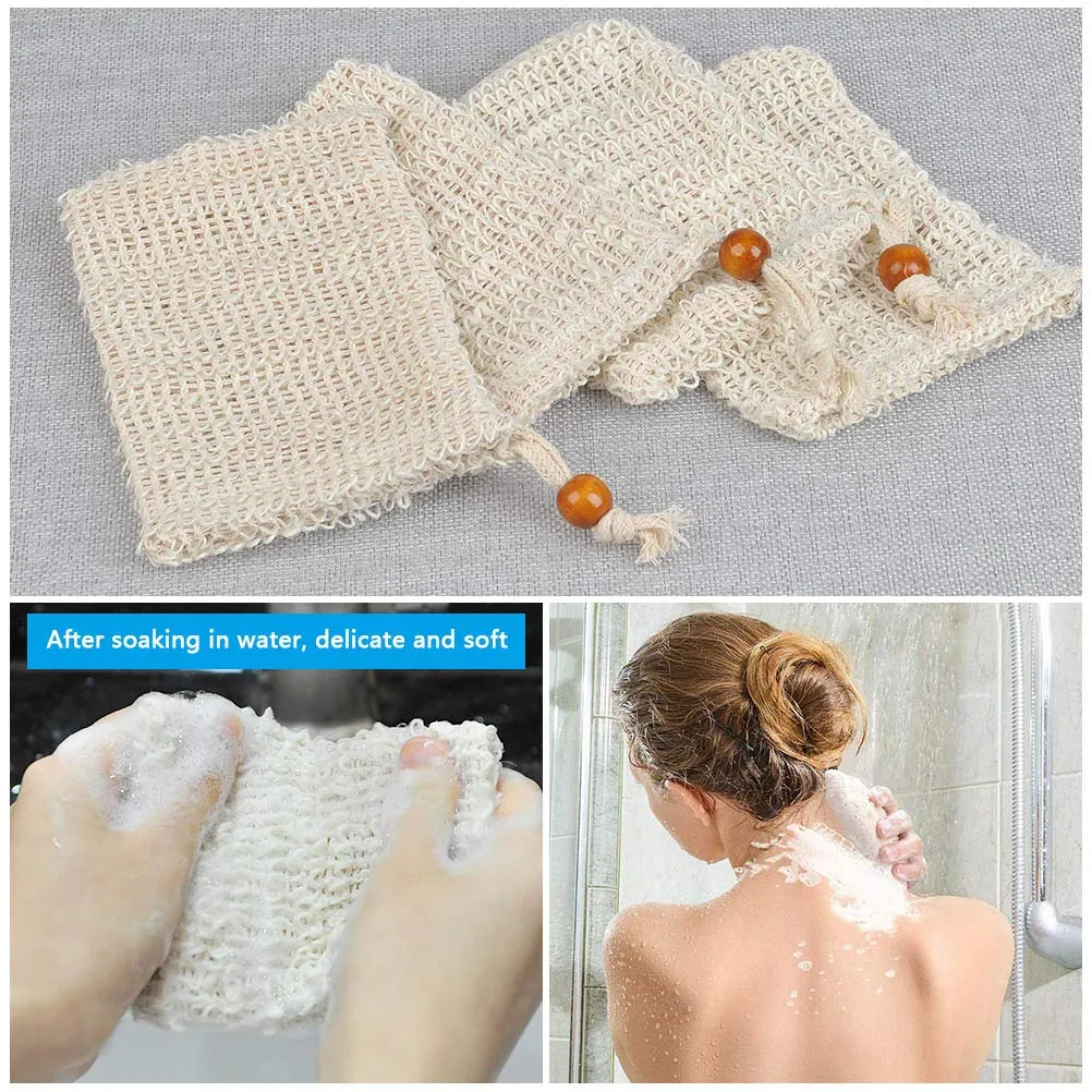 BUYGOO 40 Pack Soap Exfoliating Bag Pouch Soap Saver Natural Ramie Soap Bag Hand Made Soap Bag Mesh Soap with Drawstring for Bath & Shower Use