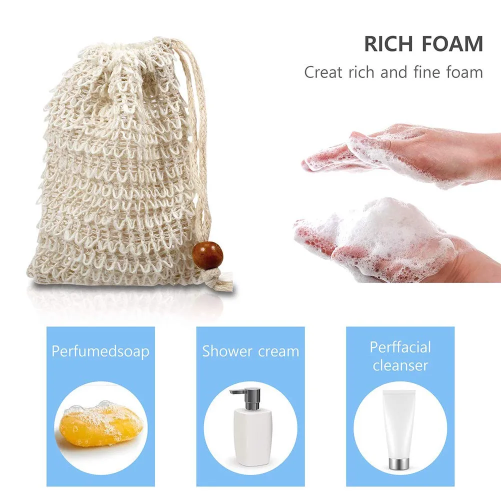BUYGOO 40 Pack Soap Exfoliating Bag Pouch Soap Saver Natural Ramie Soap Bag Hand Made Soap Bag Mesh Soap with Drawstring for Bath & Shower Use