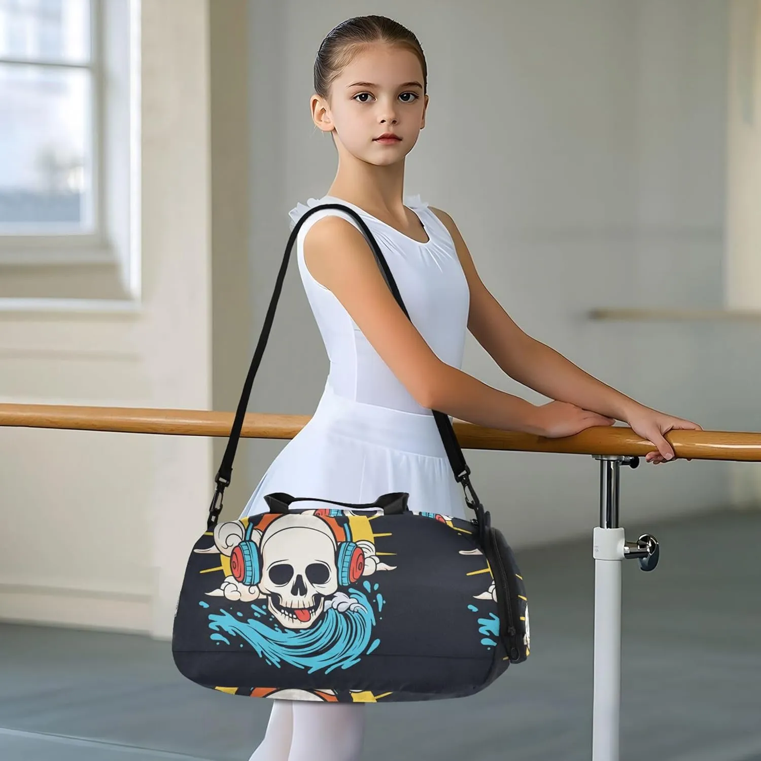 Carry on Duffel Bag Boys Overnight Weekender Duffel Girls Duffle Bags for Travel Shoe Compartment Funny Skull Rainbow