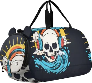 Carry on Duffel Bag Boys Overnight Weekender Duffel Girls Duffle Bags for Travel Shoe Compartment Funny Skull Rainbow