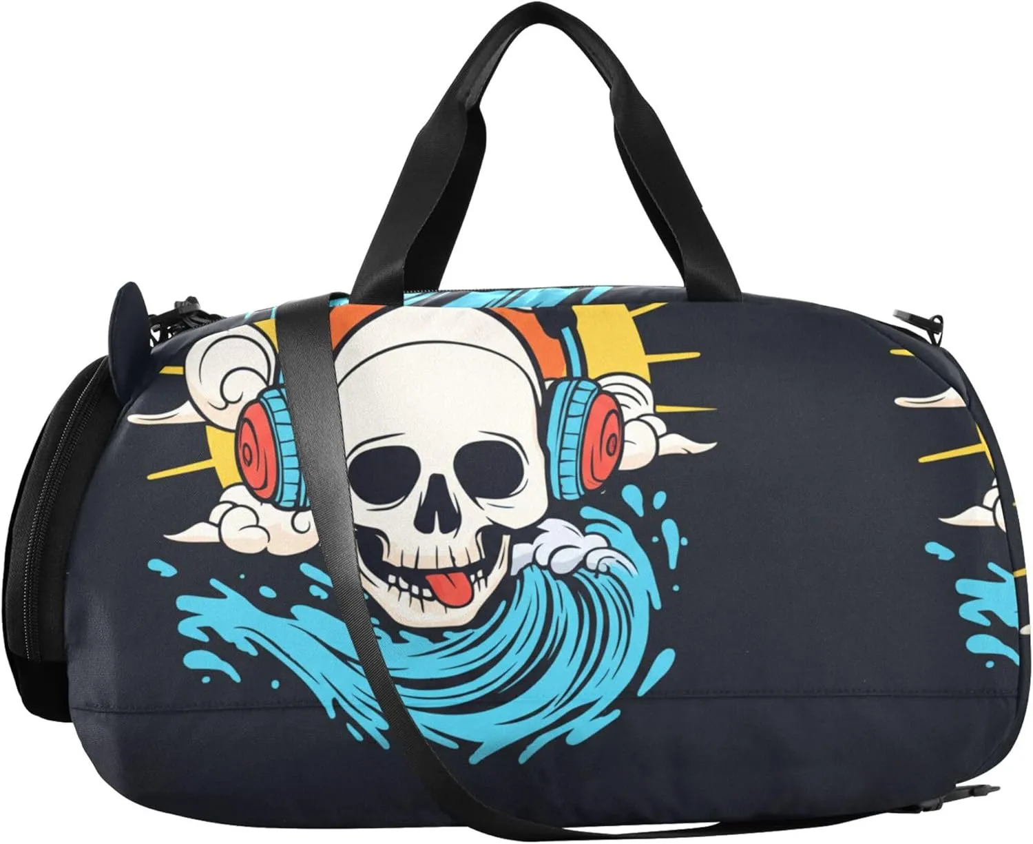 Carry on Duffel Bag Boys Overnight Weekender Duffel Girls Duffle Bags for Travel Shoe Compartment Funny Skull Rainbow