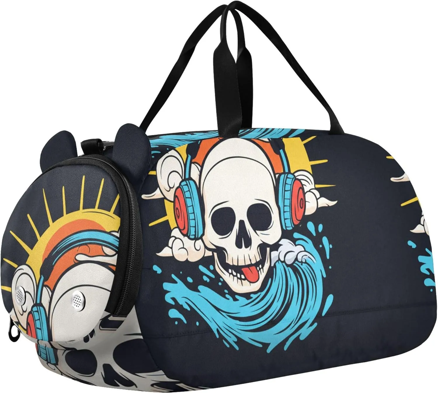 Carry on Duffel Bag Boys Overnight Weekender Duffel Girls Duffle Bags for Travel Shoe Compartment Funny Skull Rainbow
