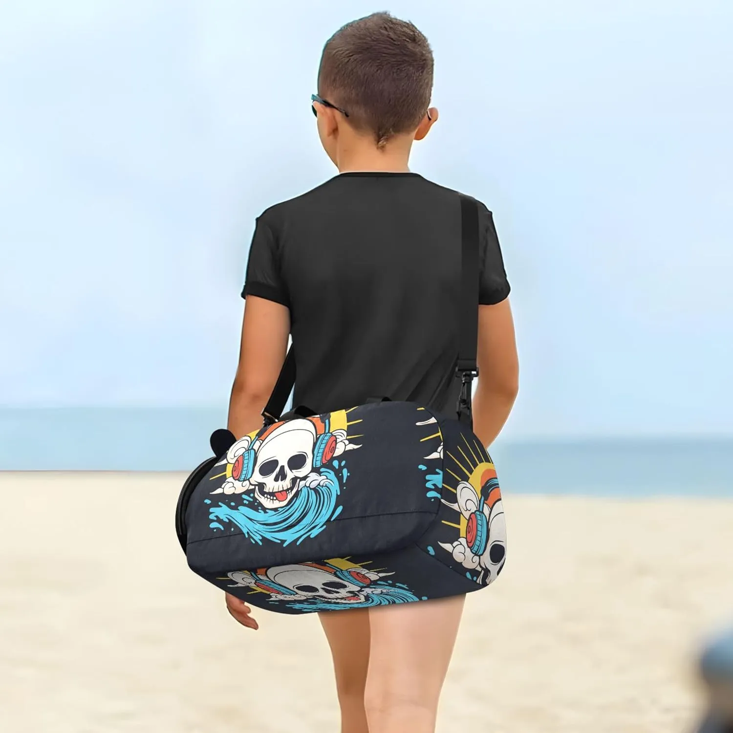 Carry on Duffel Bag Boys Overnight Weekender Duffel Girls Duffle Bags for Travel Shoe Compartment Funny Skull Rainbow