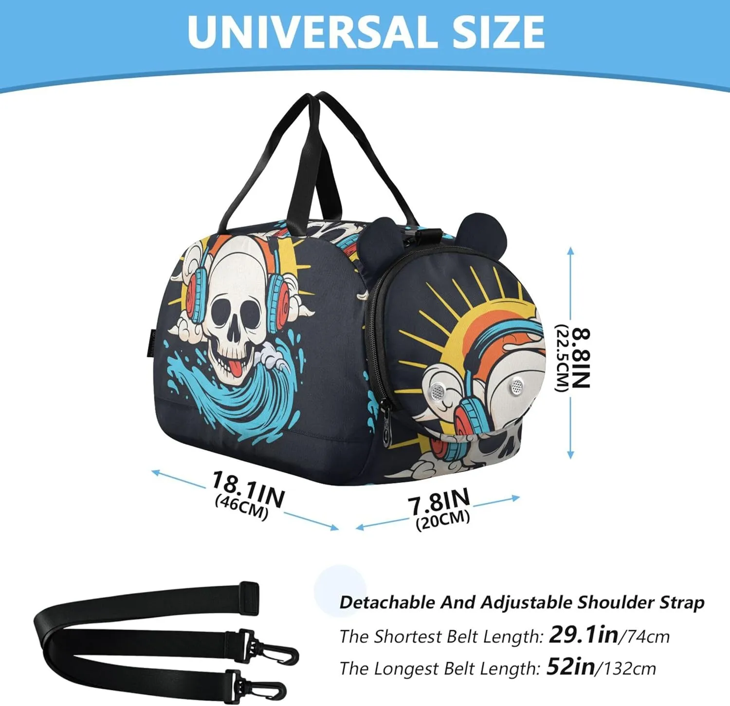 Carry on Duffel Bag Boys Overnight Weekender Duffel Girls Duffle Bags for Travel Shoe Compartment Funny Skull Rainbow