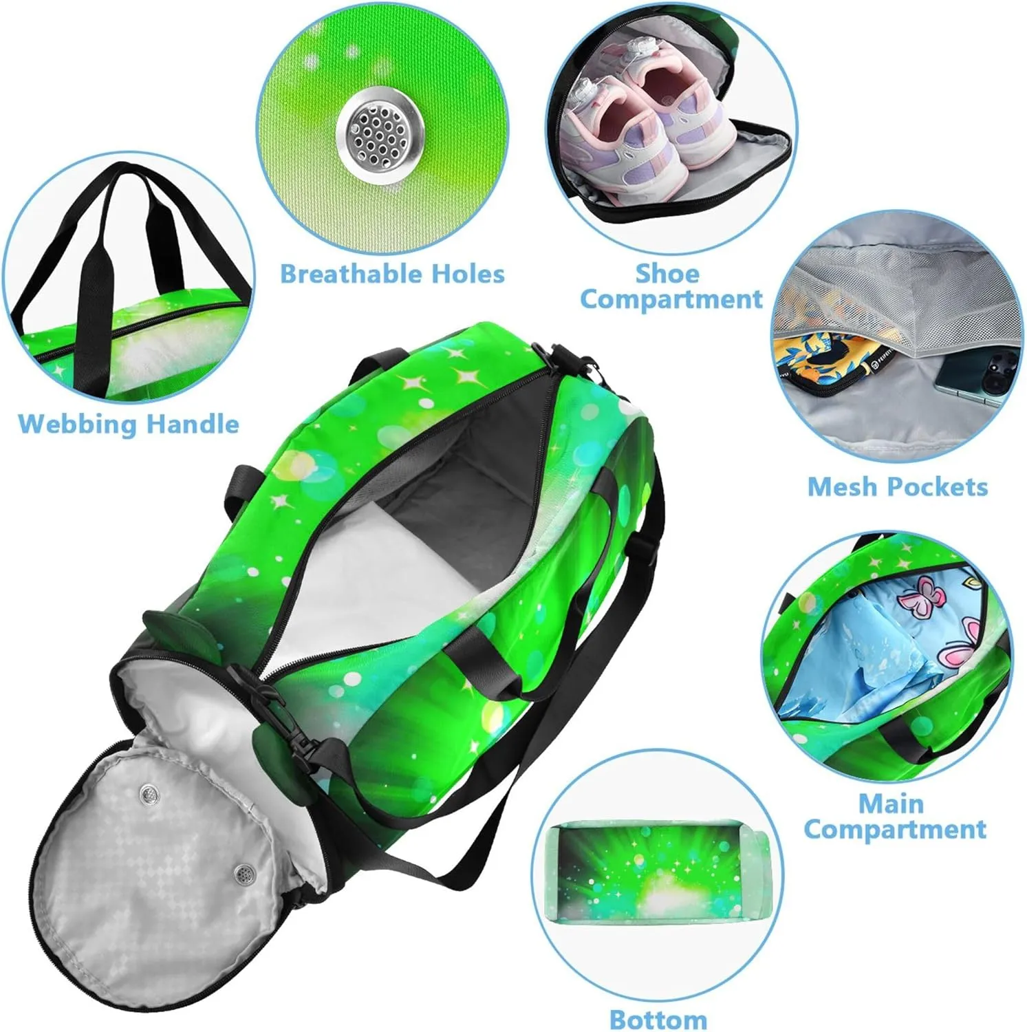 Carry on Duffel for Boys Overnight Bags Toddler Duffle Bags for Traveling Tote with Shoulder Strap Green Explosion Fog Bright