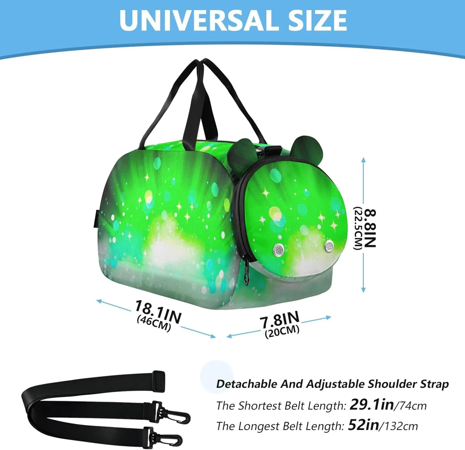 Carry on Duffel for Boys Overnight Bags Toddler Duffle Bags for Traveling Tote with Shoulder Strap Green Explosion Fog Bright