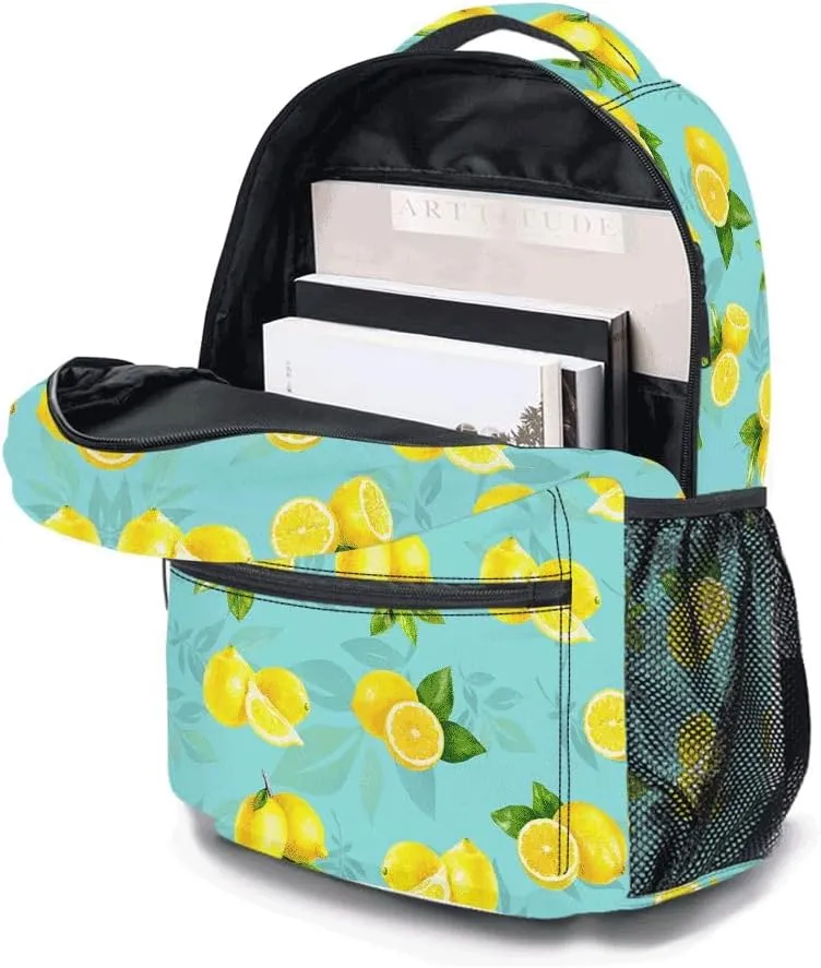 Cartoon Lemon Backpack, Casual Lightweight Laptop Bag, Classic Shoulders Backpack Cool Daypack with Multiple Pockets (Lemon & Leaf)