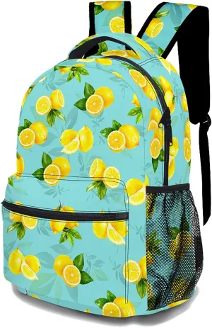 Cartoon Lemon Backpack, Casual Lightweight Laptop Bag, Classic Shoulders Backpack Cool Daypack with Multiple Pockets (Lemon & Leaf)