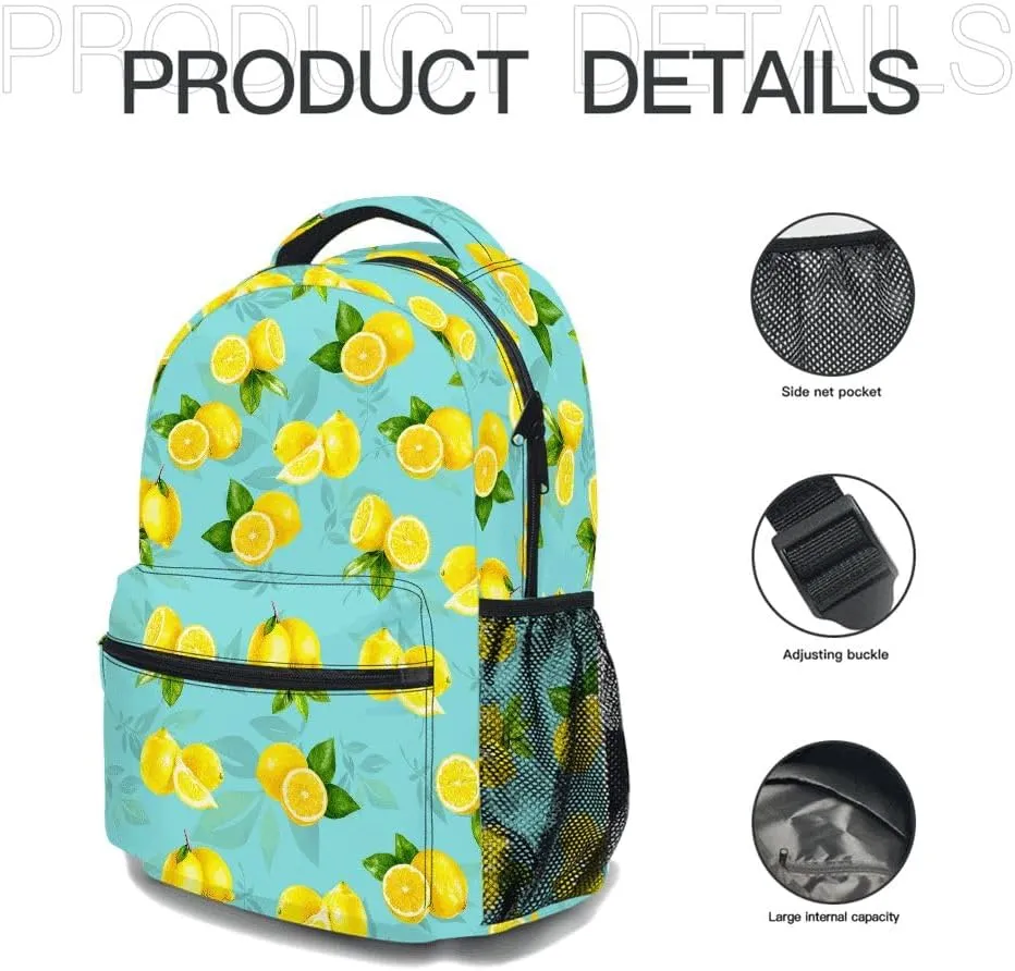 Cartoon Lemon Backpack, Casual Lightweight Laptop Bag, Classic Shoulders Backpack Cool Daypack with Multiple Pockets (Lemon & Leaf)
