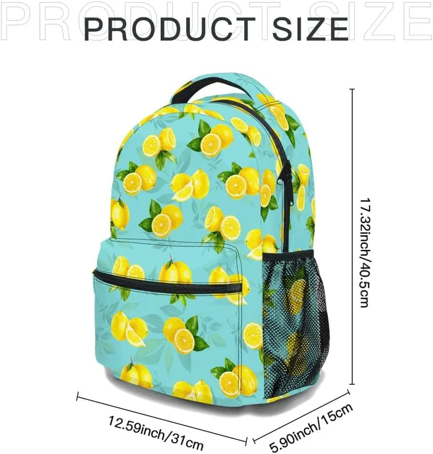 Cartoon Lemon Backpack, Casual Lightweight Laptop Bag, Classic Shoulders Backpack Cool Daypack with Multiple Pockets (Lemon & Leaf)