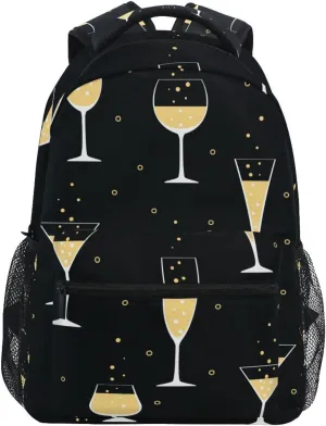 Champagne Glasses Boys Girls Kids School Backpacks Bookbag, School Bag Travel Backpack Daypack