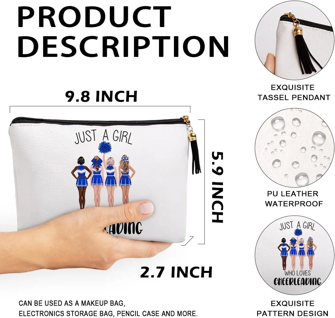 Cheerleaders Gifts for Women Makeup Bag, Gifts for Cheerleaders Loves, Funny Cheerleaders Accessories Gifts for Women Sisters Besties Daughter Waterproof PU Leather Cheerleaders Cosmetic Bag