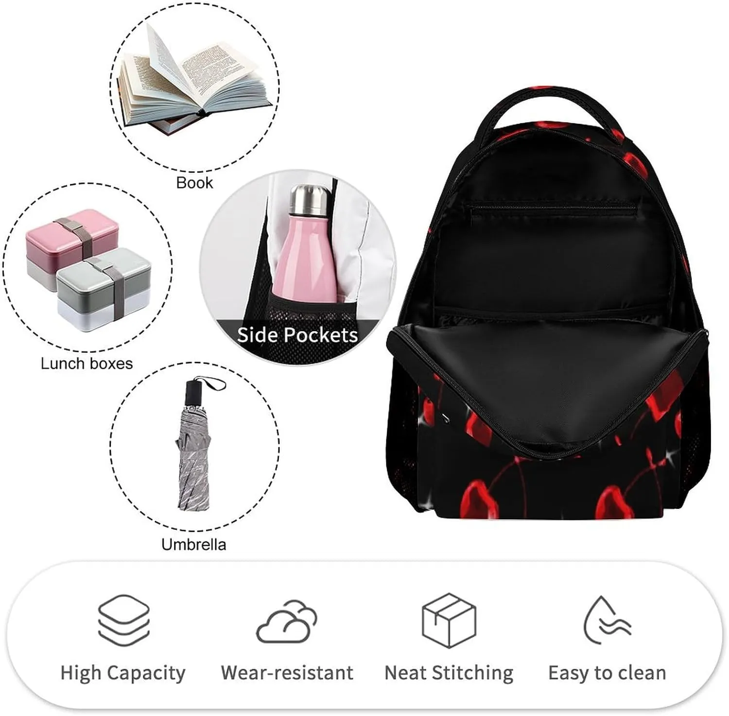 Cherry Backpack Lightweight Cherries Bags Travel Camping Backpacks Shoulder Bags For Men Women