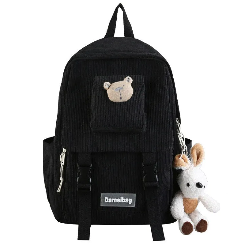 Christmas Gift Women Corduroy Backpack Khaki SchoolBag Cute Teenage Girls Harajuku Female Bag Student Kawaii Lady Book Pack New Fashion Mochila