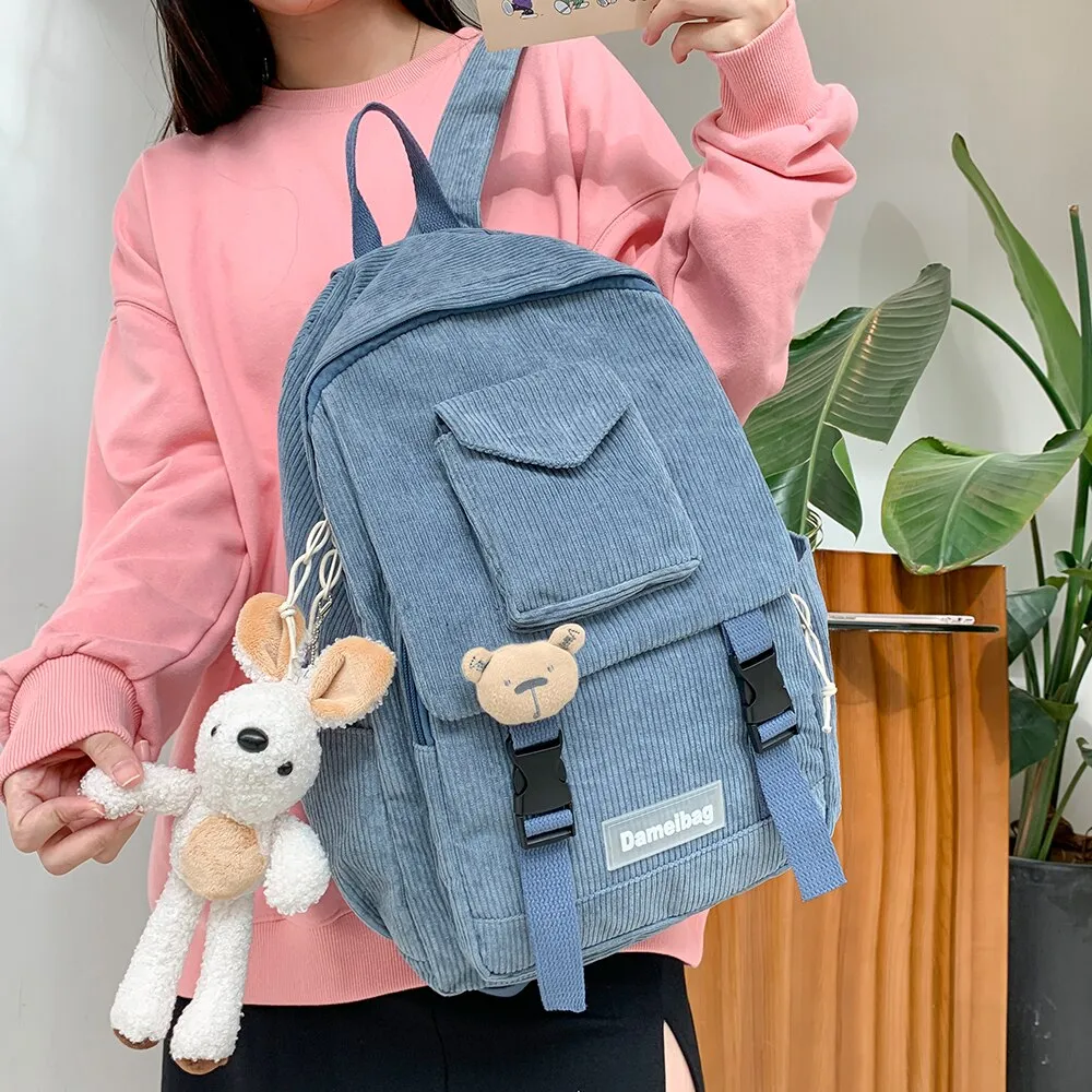 Christmas Gift Women Corduroy Backpack Khaki SchoolBag Cute Teenage Girls Harajuku Female Bag Student Kawaii Lady Book Pack New Fashion Mochila